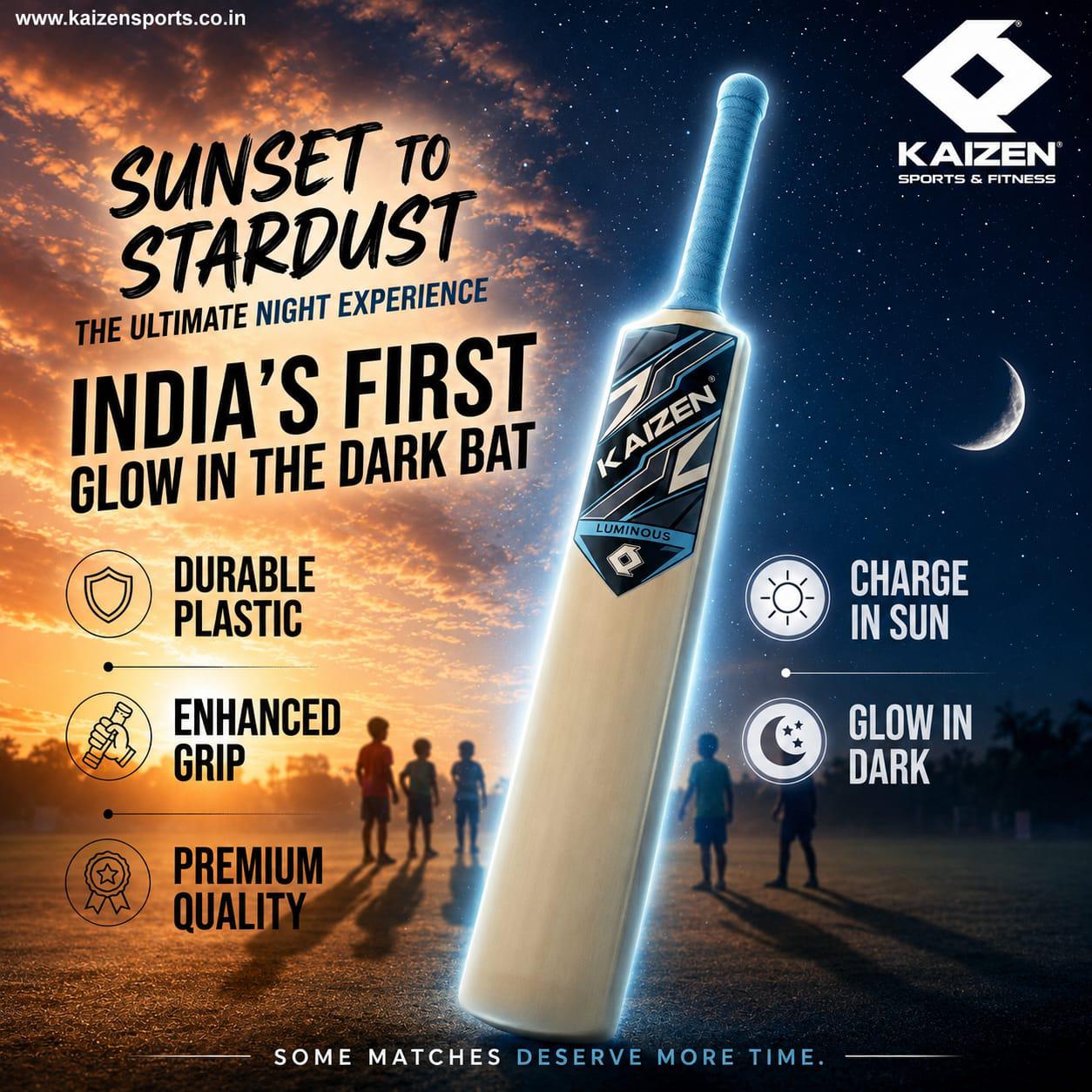 GLOW CRICKET SET FULL SIZE WITH BALL / KAIZEN SPORTS