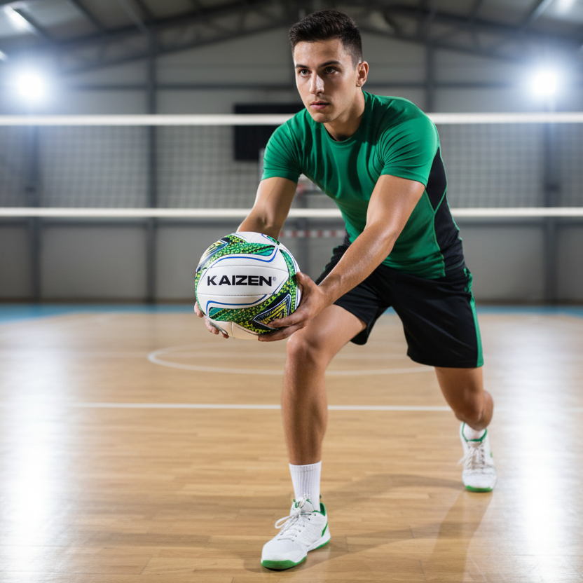 Colorful volleyball with 'Kaizen' branding on a white background