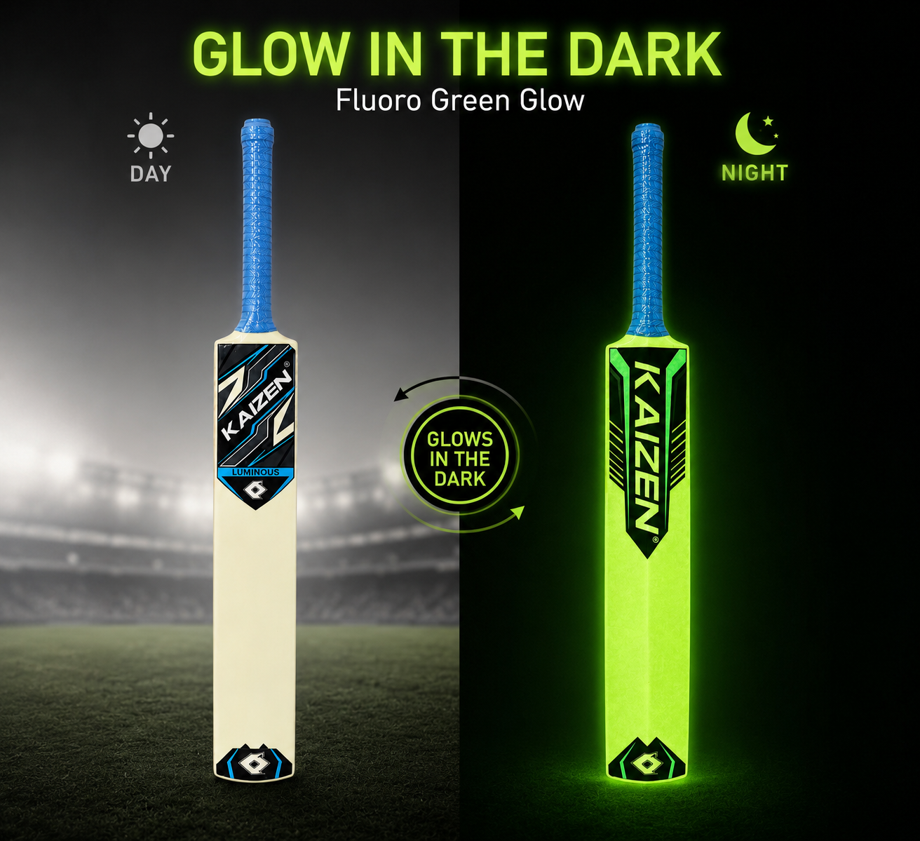 GLOW SET OF ONE BAT SIZE 3 AND TWO BALLS / KAIZEN SPORTS