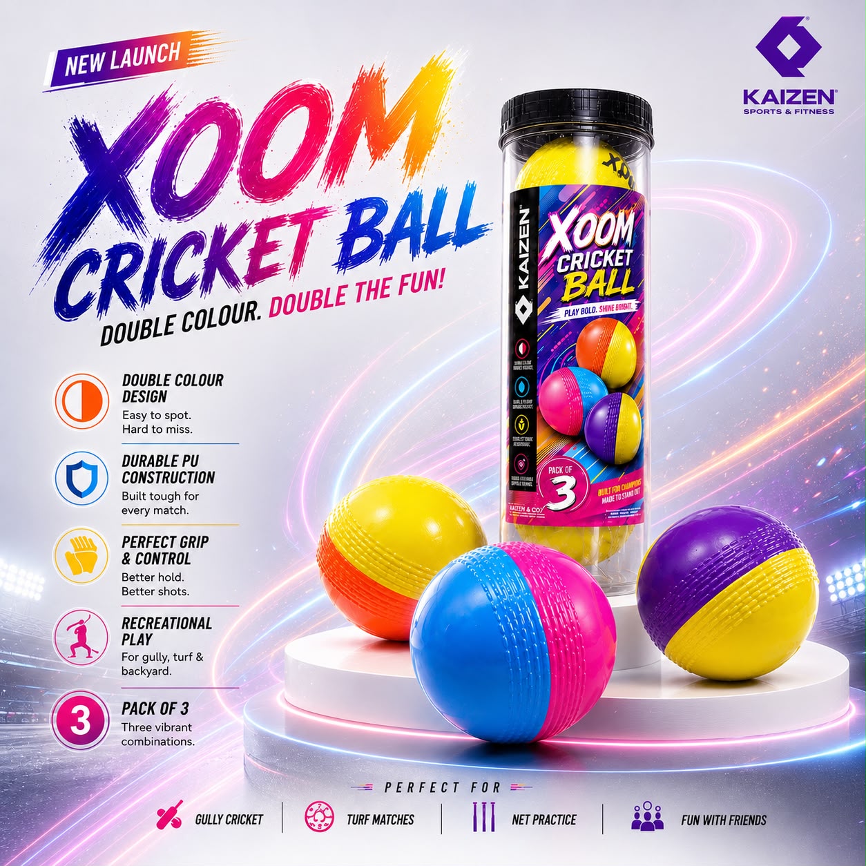 XOOM PU CRICKET BALL JAR OF THREE / KAIZEN SPORTS