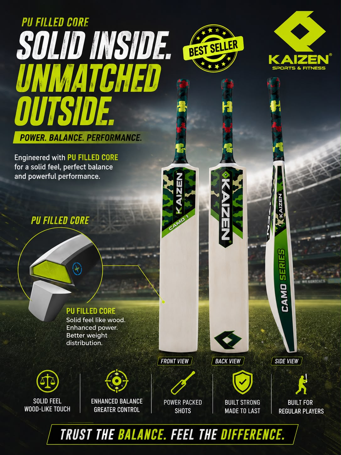 PU FILLED CRICKET BAT - CAMOUFLAGE