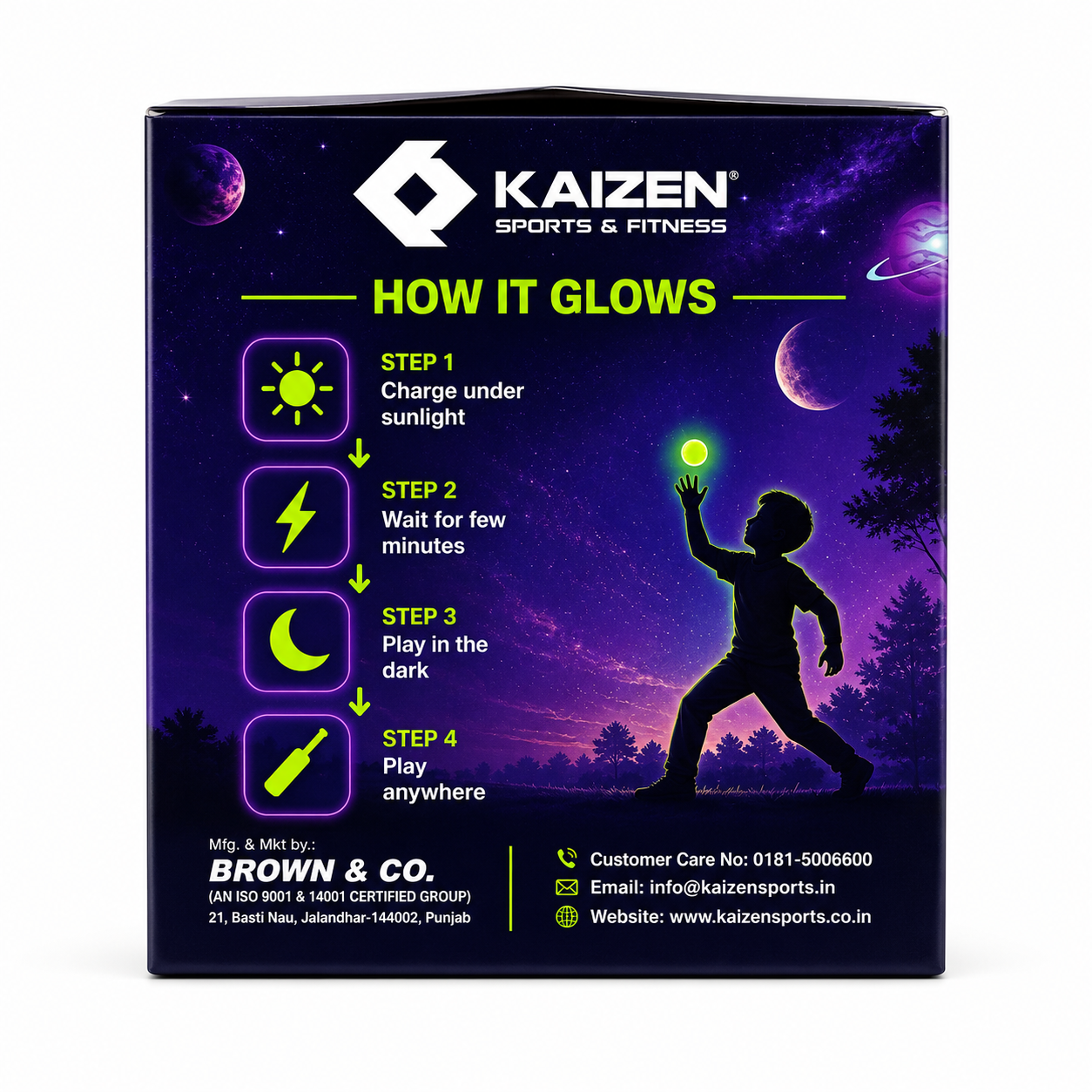 GLOW CRICKET SET FULL SIZE WITH BALL / KAIZEN SPORTS
